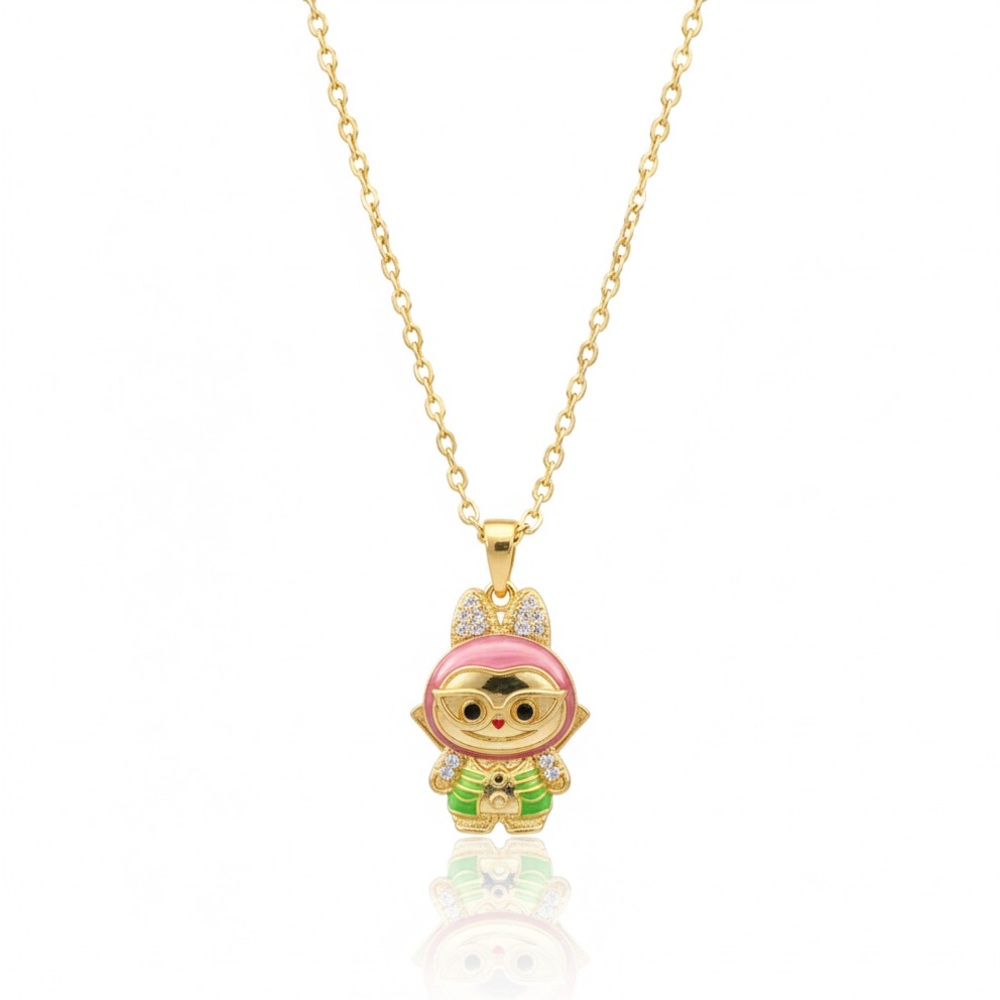 Gold and Purple Labubu Pendant Necklace